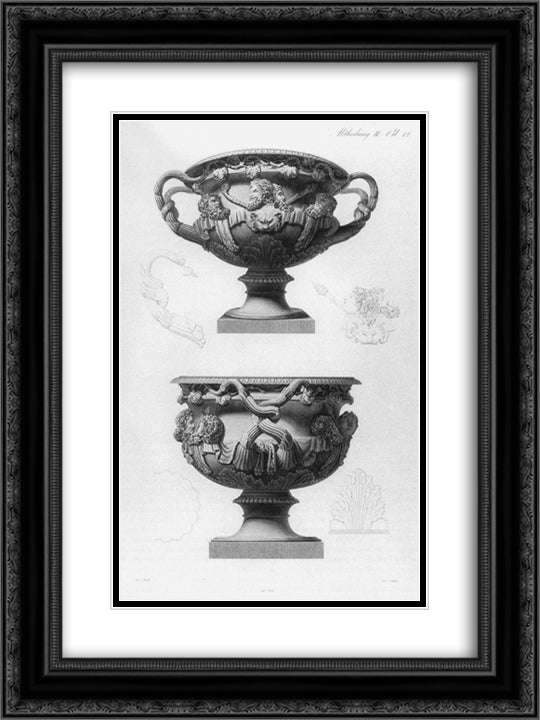 The so called `Warwick Vase`, an famous antique marble object, found in Tivoli, Italy, in 1771 18x24 Black Ornate Wood Framed Art Print Poster with Double Matting by Piranesi, Giovanni Battista