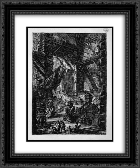 The Staircase with Trophies 20x24 Black Ornate Wood Framed Art Print Poster with Double Matting by Piranesi, Giovanni Battista