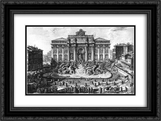 The Trevi Fountain in Rome 24x18 Black Ornate Wood Framed Art Print Poster with Double Matting by Piranesi, Giovanni Battista