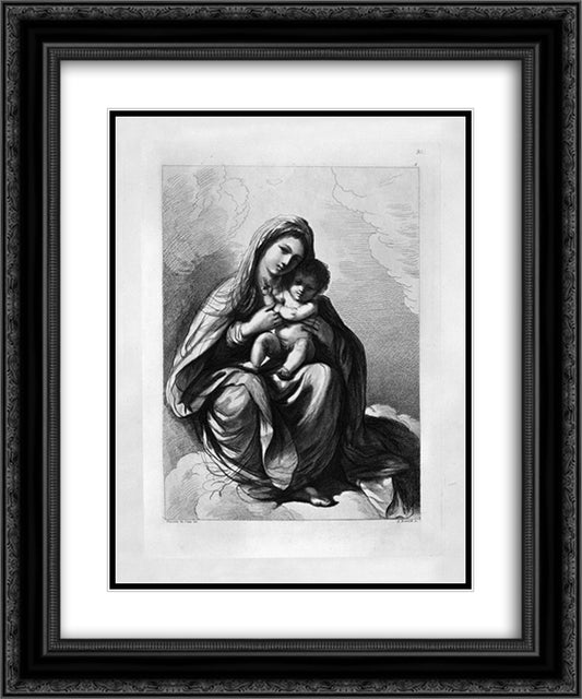 The Virgin and Child seated on the clouds of blessing, by Guercino 20x24 Black Ornate Wood Framed Art Print Poster with Double Matting by Piranesi, Giovanni Battista