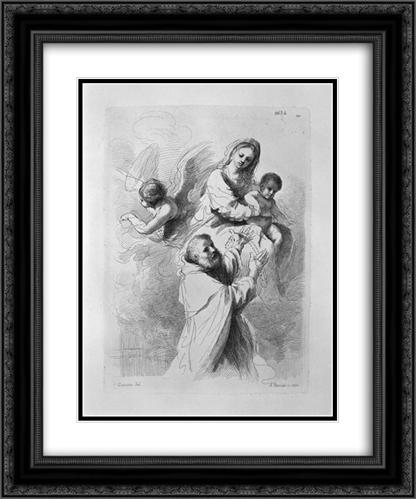 The Virgin and Child with St. John, by Guercino 20x24 Black Ornate Wood Framed Art Print Poster with Double Matting by Piranesi, Giovanni Battista
