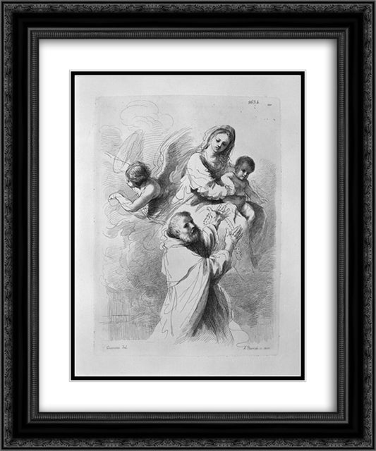 The Virgin and Child with St. John, by Guercino 20x24 Black Ornate Wood Framed Art Print Poster with Double Matting by Piranesi, Giovanni Battista