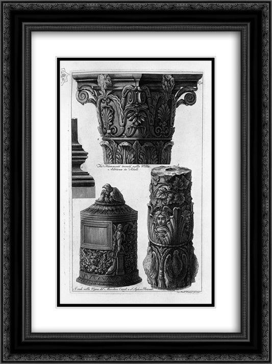 Three fragments found in the Villa Adriana in Tivoli (inc F Piranesi) 18x24 Black Ornate Wood Framed Art Print Poster with Double Matting by Piranesi, Giovanni Battista