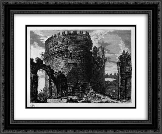 Tomb of Cecilia Metella 24x20 Black Ornate Wood Framed Art Print Poster with Double Matting by Piranesi, Giovanni Battista