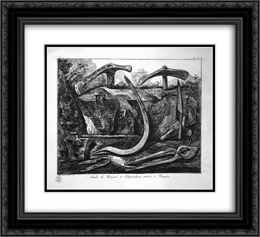 Tools for masonry and agriculture 22x20 Black Ornate Wood Framed Art Print Poster with Double Matting by Piranesi, Giovanni Battista