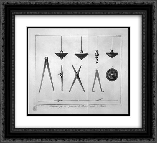 Tools of builder 22x20 Black Ornate Wood Framed Art Print Poster with Double Matting by Piranesi, Giovanni Battista