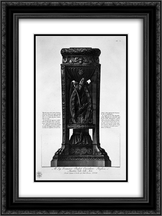 Tripod or ancient marble altar found at Ostia in 1775 (Vatican Museums) 18x24 Black Ornate Wood Framed Art Print Poster with Double Matting by Piranesi, Giovanni Battista