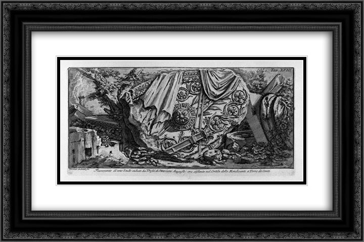 Trophy of Augustus existing on the Capitol Square removed from the ruins of the arches of the Castle 24x16 Black Ornate Wood Framed Art Print Poster with Double Matting by Piranesi, Giovanni Battista