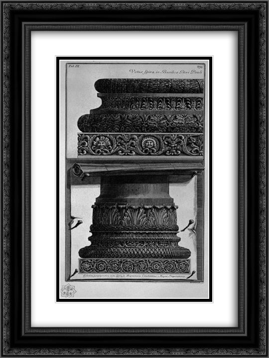 Two bases of Columns (Paul`s Basilica, Baptistery of Constantine) 18x24 Black Ornate Wood Framed Art Print Poster with Double Matting by Piranesi, Giovanni Battista