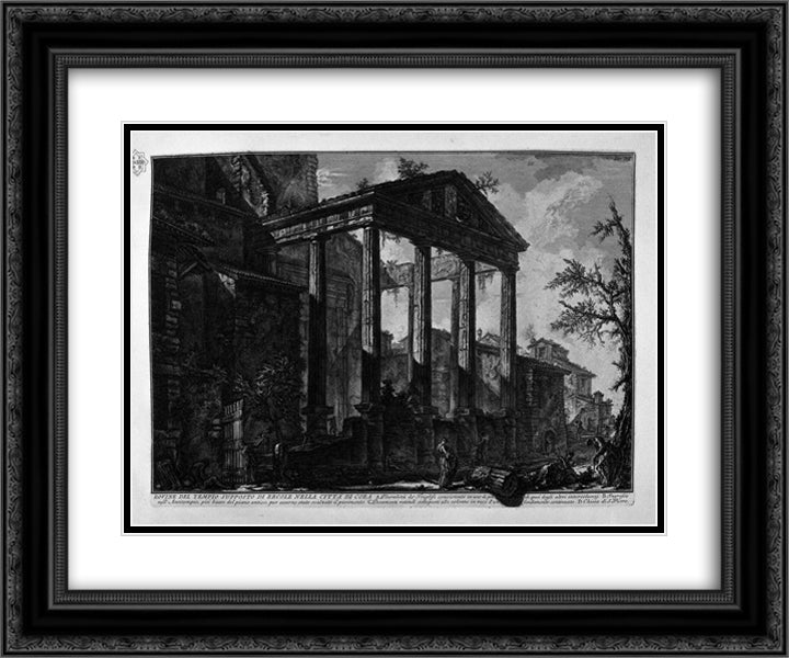 Two capitals and a column base, remnants of ancient buildings in the town of Cora 24x20 Black Ornate Wood Framed Art Print Poster with Double Matting by Piranesi, Giovanni Battista