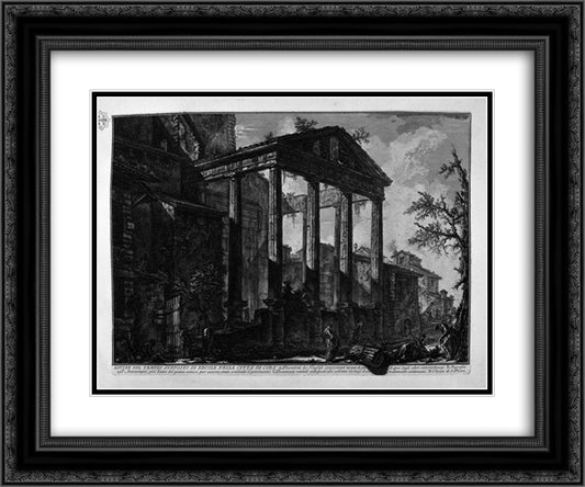 Two capitals and a column base, remnants of ancient buildings in the town of Cora 24x20 Black Ornate Wood Framed Art Print Poster with Double Matting by Piranesi, Giovanni Battista