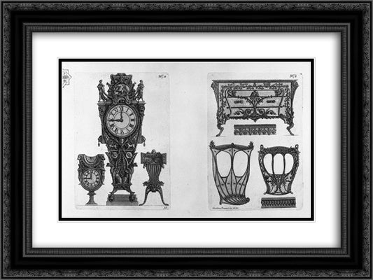 Two clocks and a chair Two sides of the sedan, and a chest 24x18 Black Ornate Wood Framed Art Print Poster with Double Matting by Piranesi, Giovanni Battista