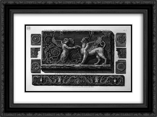 Two ornamental marble friezes and six fragments (Aldobrandini and Villa Albani) 24x18 Black Ornate Wood Framed Art Print Poster with Double Matting by Piranesi, Giovanni Battista