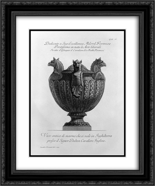 Vase with ancient marble griffins and ribbing 20x24 Black Ornate Wood Framed Art Print Poster with Double Matting by Piranesi, Giovanni Battista