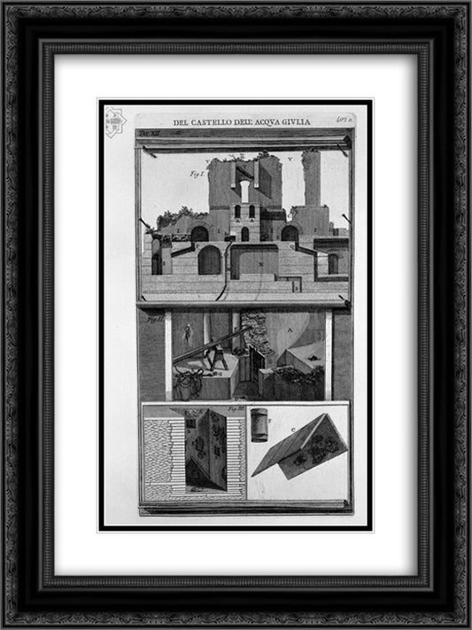 Vertical section 18x24 Black Ornate Wood Framed Art Print Poster with Double Matting by Piranesi, Giovanni Battista