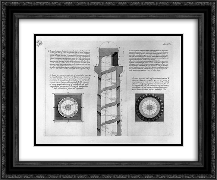 Vertical section of the Trajan column, with six plants taken at various heights, three boards together 24x20 Black Ornate Wood Framed Art Print Poster with Double Matting by Piranesi, Giovanni Battista