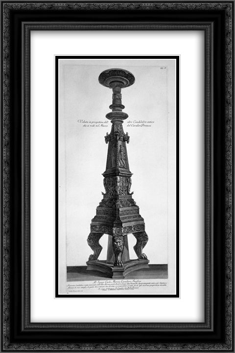 View in perspective of a candlestick 16x24 Black Ornate Wood Framed Art Print Poster with Double Matting by Piranesi, Giovanni Battista