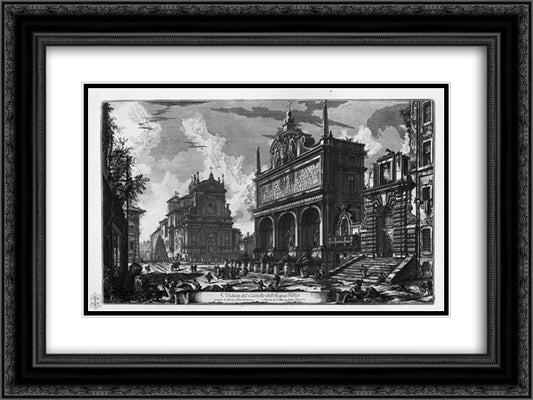 View in perspective of the great Fountain of Trevi said Virgin, architecture Nicola Salvi 24x18 Black Ornate Wood Framed Art Print Poster with Double Matting by Piranesi, Giovanni Battista