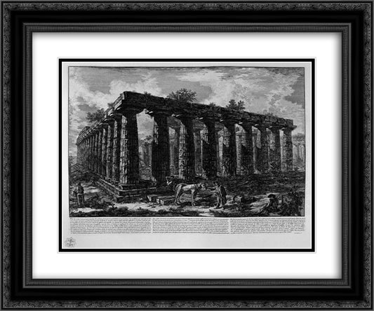 View of a colonnade forming a quadrilateral 24x20 Black Ornate Wood Framed Art Print Poster with Double Matting by Piranesi, Giovanni Battista