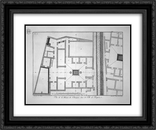 View of all the shops on the right and left of the road, taking the city opposite the door 24x20 Black Ornate Wood Framed Art Print Poster with Double Matting by Piranesi, Giovanni Battista