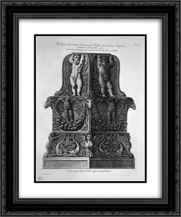 View of each corner of the same candlestick 20x24 Black Ornate Wood Framed Art Print Poster with Double Matting by Piranesi, Giovanni Battista