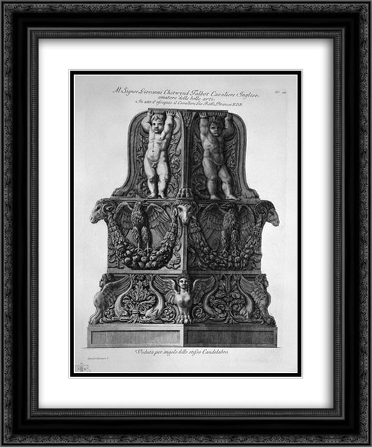 View of each corner of the same candlestick 20x24 Black Ornate Wood Framed Art Print Poster with Double Matting by Piranesi, Giovanni Battista