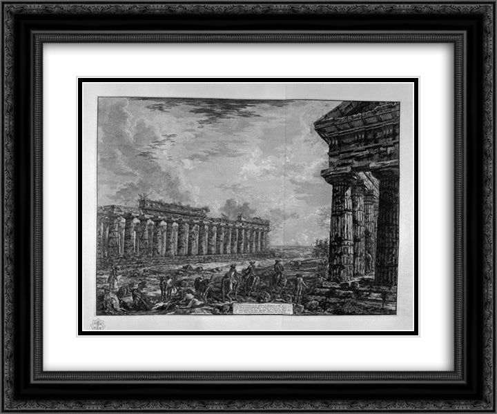 View of eighteen side columns 24x20 Black Ornate Wood Framed Art Print Poster with Double Matting by Piranesi, Giovanni Battista