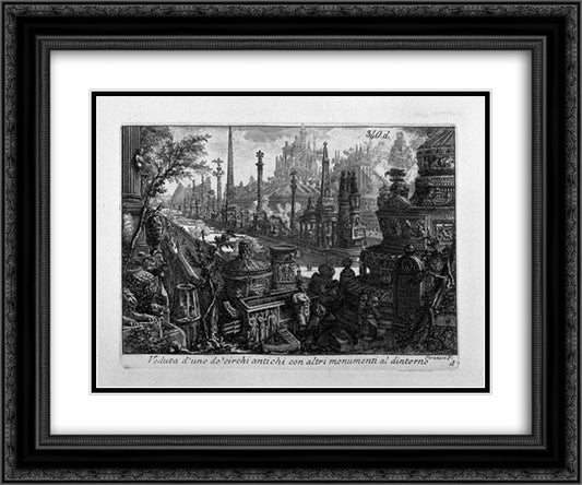 View of one of monuments in ancient Circus 24x20 Black Ornate Wood Framed Art Print Poster with Double Matting by Piranesi, Giovanni Battista