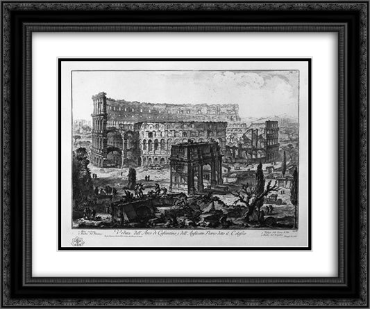 View of the Arch of Constantine and the Flavian Amphitheatre, called the Colosseum 24x20 Black Ornate Wood Framed Art Print Poster with Double Matting by Piranesi, Giovanni Battista