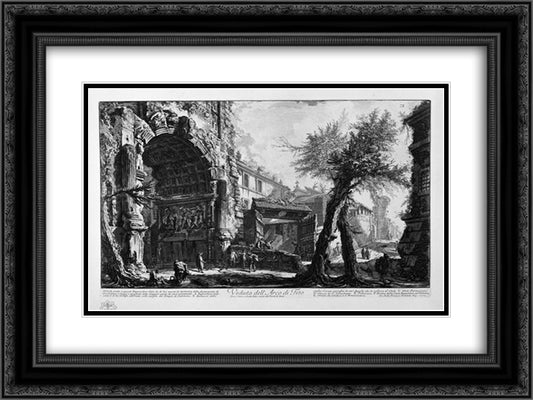 View of the Arch of Titus 24x18 Black Ornate Wood Framed Art Print Poster with Double Matting by Piranesi, Giovanni Battista