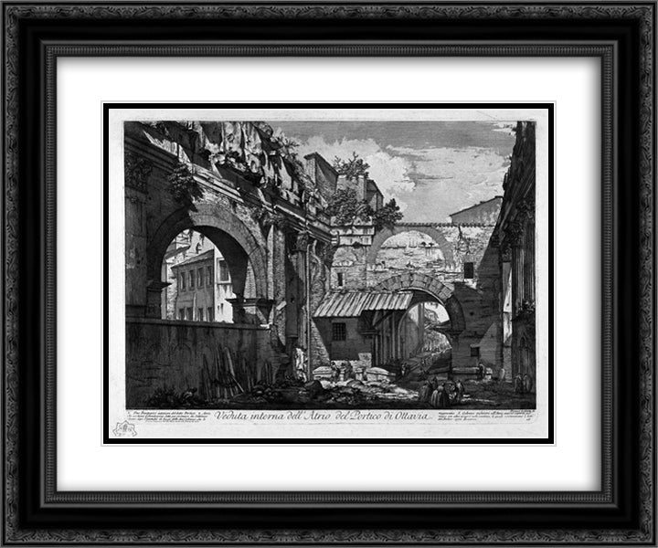 View of the Atrium of the Portico of Octavia 24x20 Black Ornate Wood Framed Art Print Poster with Double Matting by Piranesi, Giovanni Battista
