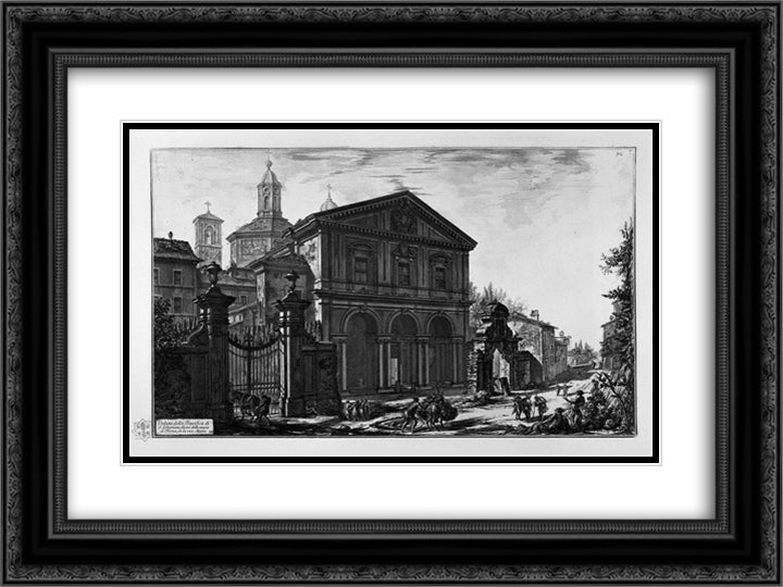 View of the Basilica of St. Lawrence Outside the Walls 24x18 Black Ornate Wood Framed Art Print Poster with Double Matting by Piranesi, Giovanni Battista