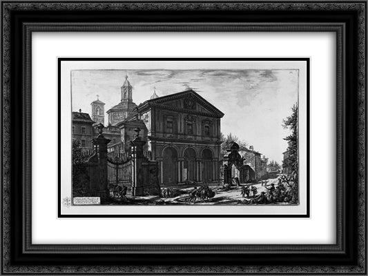 View of the Basilica of St. Lawrence Outside the Walls 24x18 Black Ornate Wood Framed Art Print Poster with Double Matting by Piranesi, Giovanni Battista