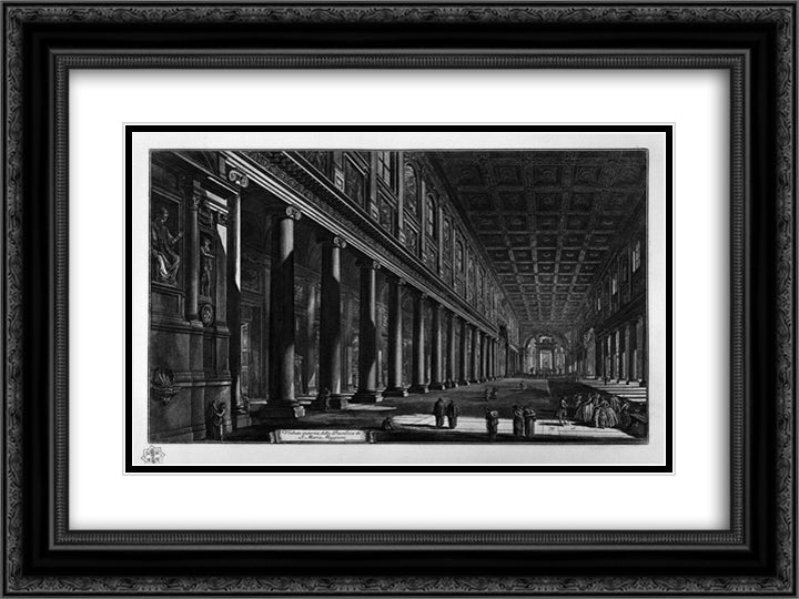 View of the Basilica of St. Maria Maggiore and the two factories side of that Basilica 24x18 Black Ornate Wood Framed Art Print Poster with Double Matting by Piranesi, Giovanni Battista
