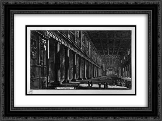 View of the Basilica of St. Maria Maggiore and the two factories side of that Basilica 24x18 Black Ornate Wood Framed Art Print Poster with Double Matting by Piranesi, Giovanni Battista