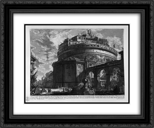 View of the Bridge and Castle St. Angel 24x20 Black Ornate Wood Framed Art Print Poster with Double Matting by Piranesi, Giovanni Battista