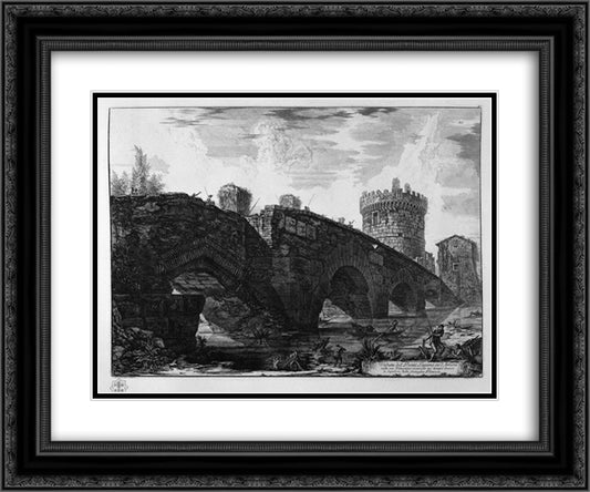 View of the Bridge of the Lugano Aniene 24x20 Black Ornate Wood Framed Art Print Poster with Double Matting by Piranesi, Giovanni Battista