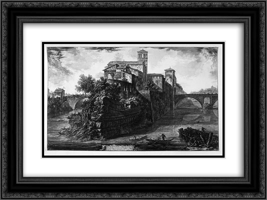 View of the Bridge Salary 24x18 Black Ornate Wood Framed Art Print Poster with Double Matting by Piranesi, Giovanni Battista