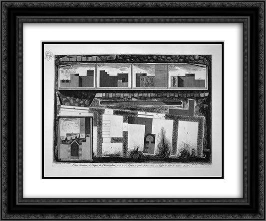 View of the entryway to the city of Pompeii, with sidewalks and shops 24x20 Black Ornate Wood Framed Art Print Poster with Double Matting by Piranesi, Giovanni Battista