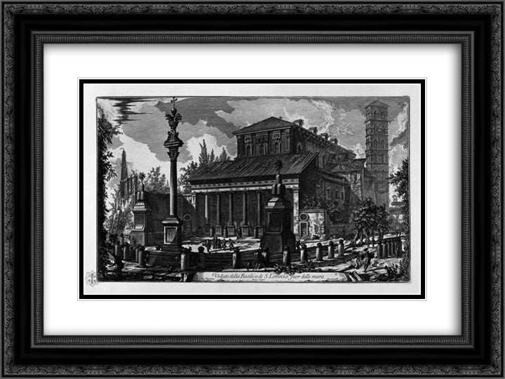 View of the facade of the Basilica of St. Cross in Jerusalem 24x18 Black Ornate Wood Framed Art Print Poster with Double Matting by Piranesi, Giovanni Battista