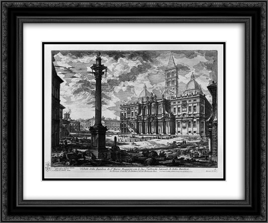 View of the facade of the Basilica of St. John Lateran 24x20 Black Ornate Wood Framed Art Print Poster with Double Matting by Piranesi, Giovanni Battista