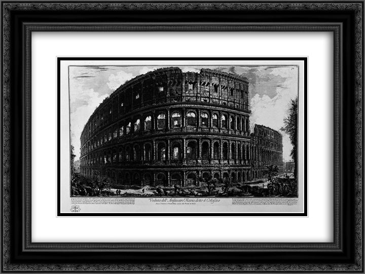 View of the Flavian Amphitheatre, called the Colosseum 24x18 Black Ornate Wood Framed Art Print Poster with Double Matting by Piranesi, Giovanni Battista