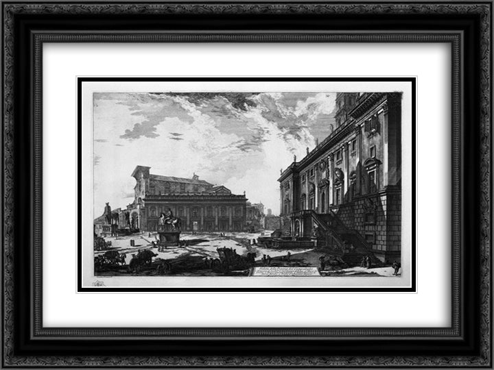 View of the Piazza del Campidoglio 24x18 Black Ornate Wood Framed Art Print Poster with Double Matting by Piranesi, Giovanni Battista