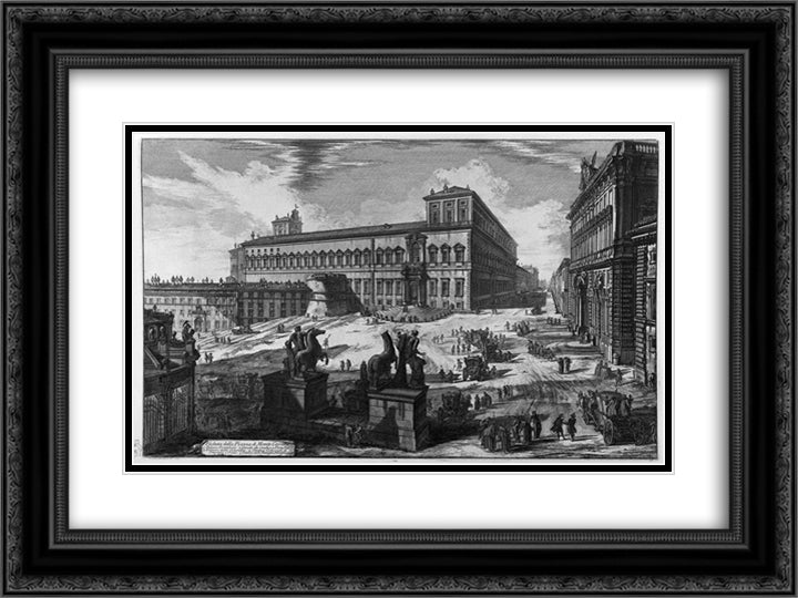 View of the Piazza di Monte Cavallo 24x18 Black Ornate Wood Framed Art Print Poster with Double Matting by Piranesi, Giovanni Battista