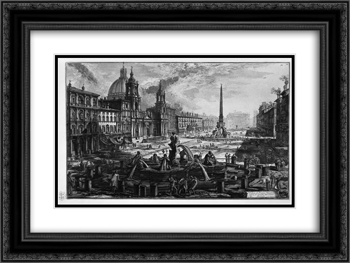 View of the Piazza Navona on the ruins of the Circus Agonale 24x18 Black Ornate Wood Framed Art Print Poster with Double Matting by Piranesi, Giovanni Battista