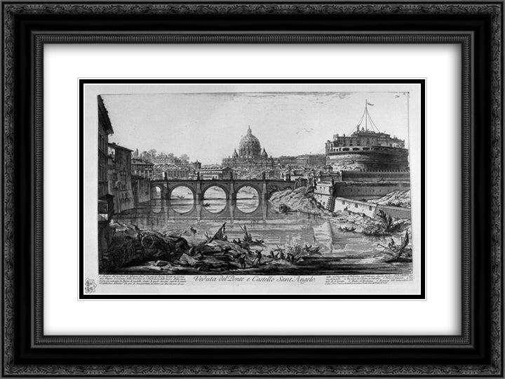 View of the port of Ripa Grande 24x18 Black Ornate Wood Framed Art Print Poster with Double Matting by Piranesi, Giovanni Battista
