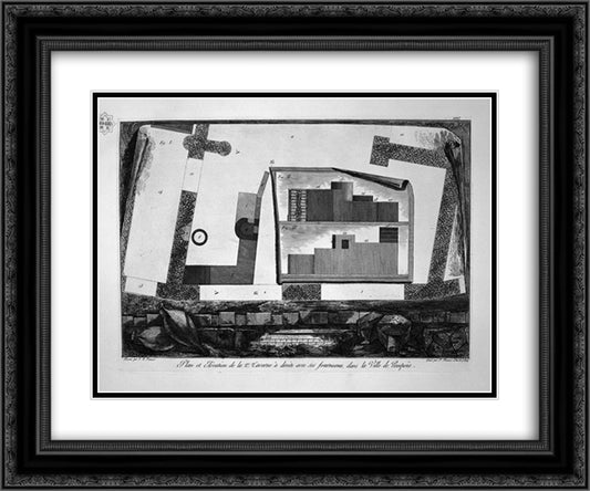 View of the Tavern of Pompeii dedicated to Priapus 24x20 Black Ornate Wood Framed Art Print Poster with Double Matting by Piranesi, Giovanni Battista