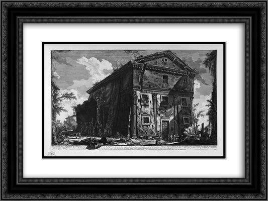 View of the Temple of Fortuna Virile 24x18 Black Ornate Wood Framed Art Print Poster with Double Matting by Piranesi, Giovanni Battista