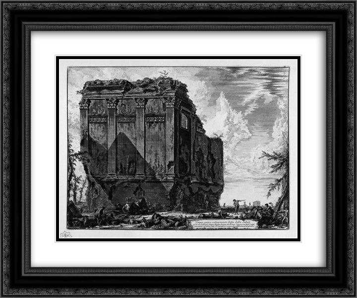View of the Temple of Hercules in the City of Cora 24x20 Black Ornate Wood Framed Art Print Poster with Double Matting by Piranesi, Giovanni Battista