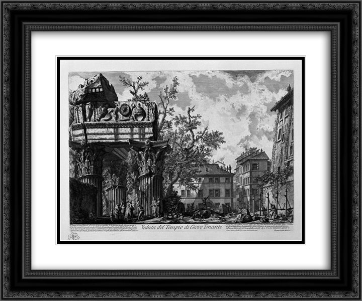View of the Temple of Jupiter the Thunderer 24x20 Black Ornate Wood Framed Art Print Poster with Double Matting by Piranesi, Giovanni Battista
